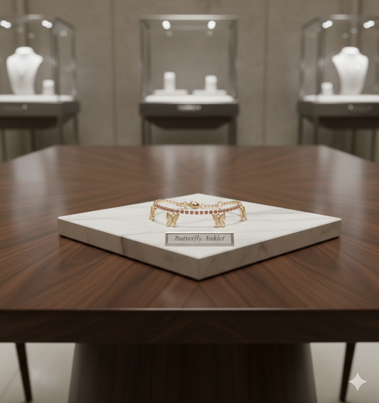 Pink Stones And Gold Butterfly Anklets – Elegant Gold Charm Pair