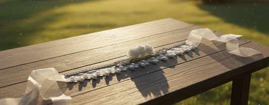 White Lace Pearl & Crystal Beaded Flower Bridal Sash – Personally Handcrafted !!