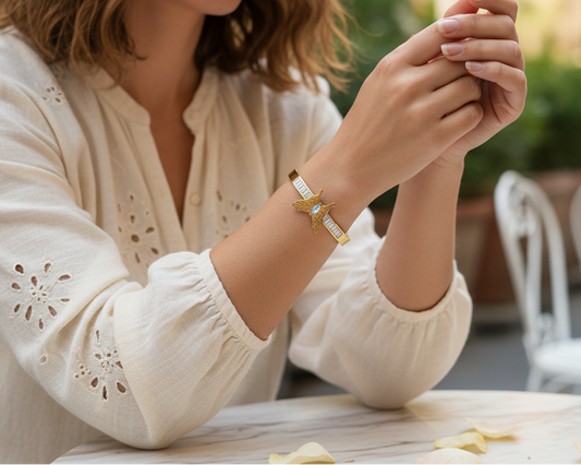 Butterfly Accent Gold-Plated Crystal Bangle Bracelet