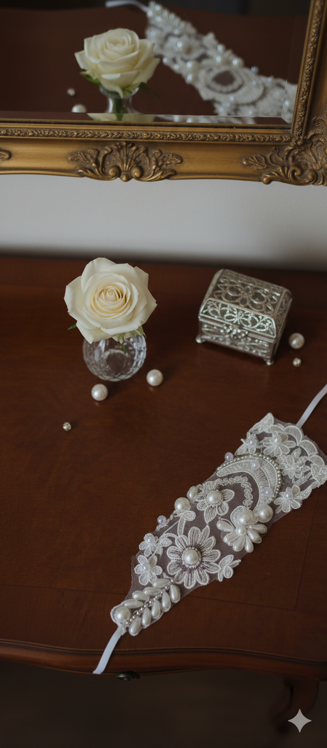 Elegant White Floral Pearl Wrist Glove- Personally Handcrafted