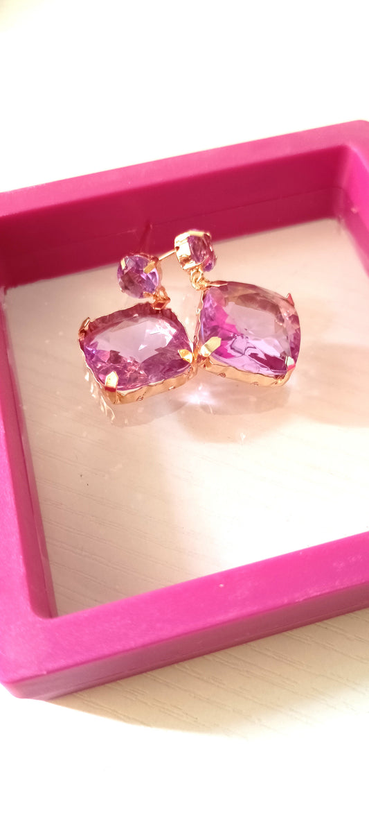 Trendy Gold-Plated Gemstone Drop Earrings