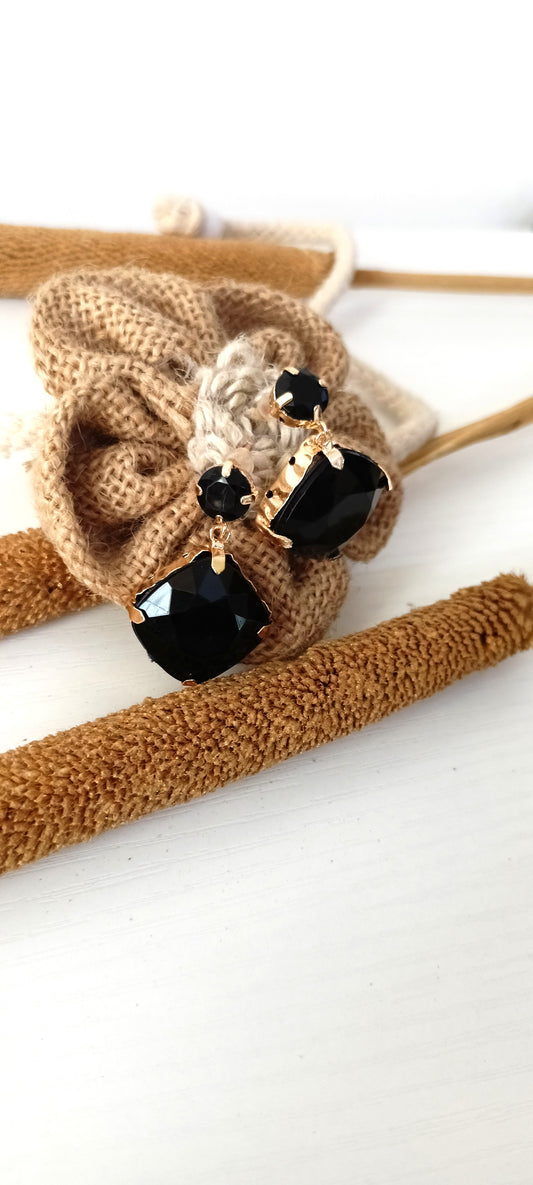 Chic Black Crystal Cushion-Cut Drop Earrings