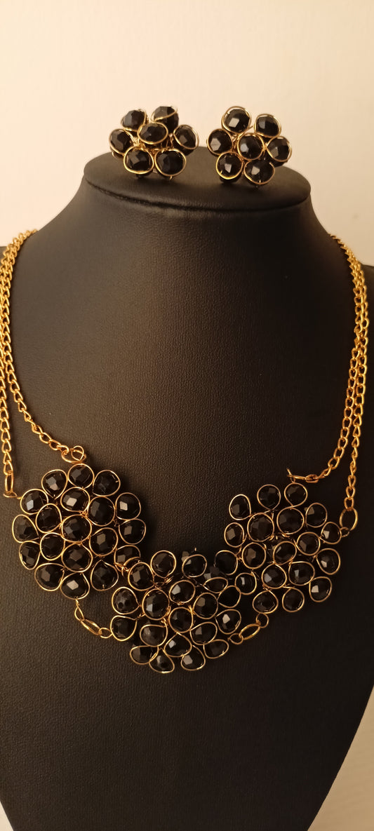 Handmade Black Crystal statement necklace set