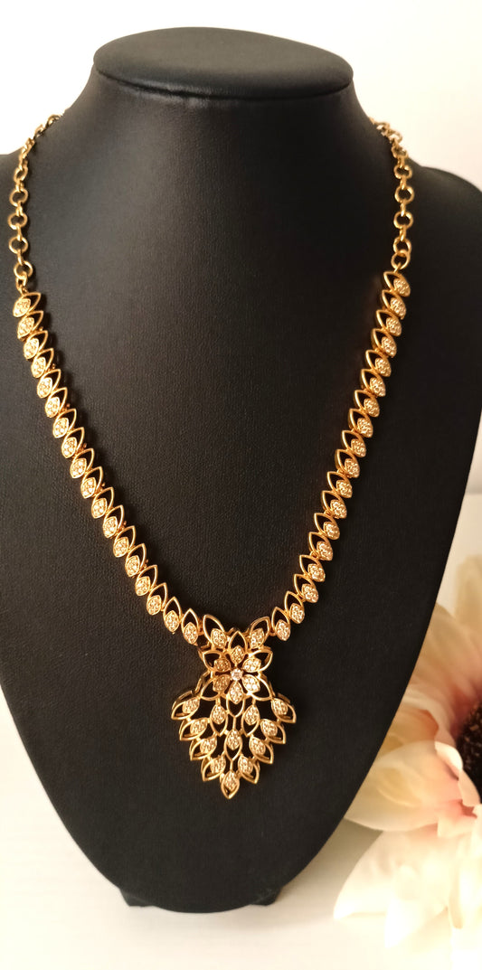 Radiant Floral Cascade Gold-Plated Necklace Set with Matching Earrings