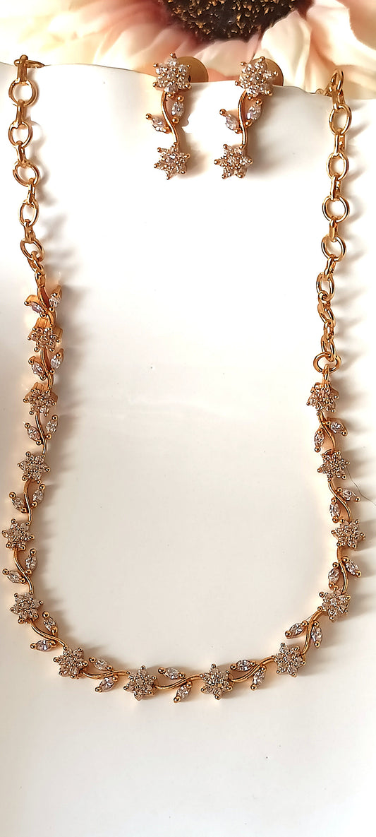 Elegant Gold-Plated Floral Necklace Set with Earrings