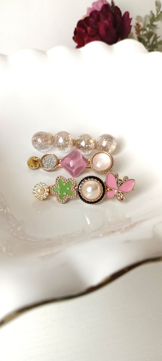 Whimsical Pastel Embellished Hair Clip Set – Butterfly, Pearl & Glitter Beads