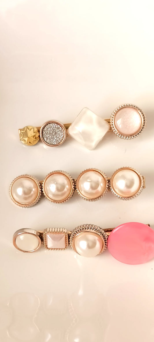 Elegant Pearl & Pink Accent Hair Clip Set – Vintage Glam Collection
