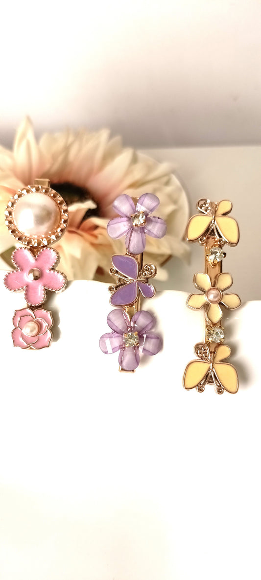 Butterfly & Floral Pastel Hair Clip Set – Lilac & Lemon
