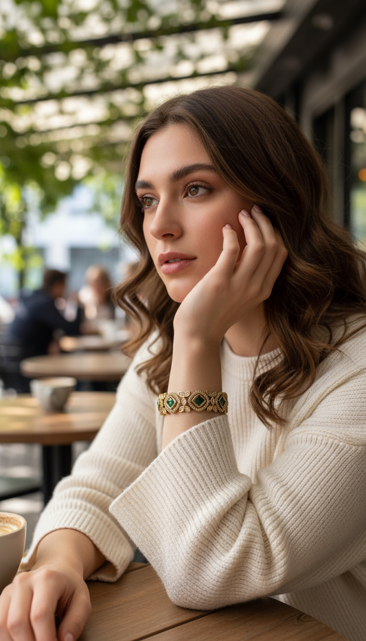 Luxurious Emerald & Diamond like Style Bangles Set