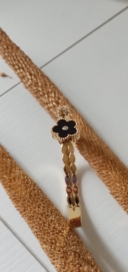 Black Clover Gold-Plated Designer Bangle Bracelet
