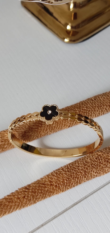 Black Clover Gold-Plated Designer Bangle Bracelet