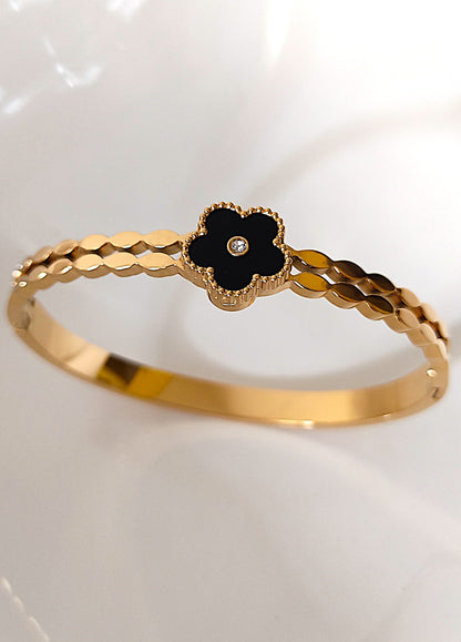 Black Clover Gold-Plated Designer Bangle Bracelet