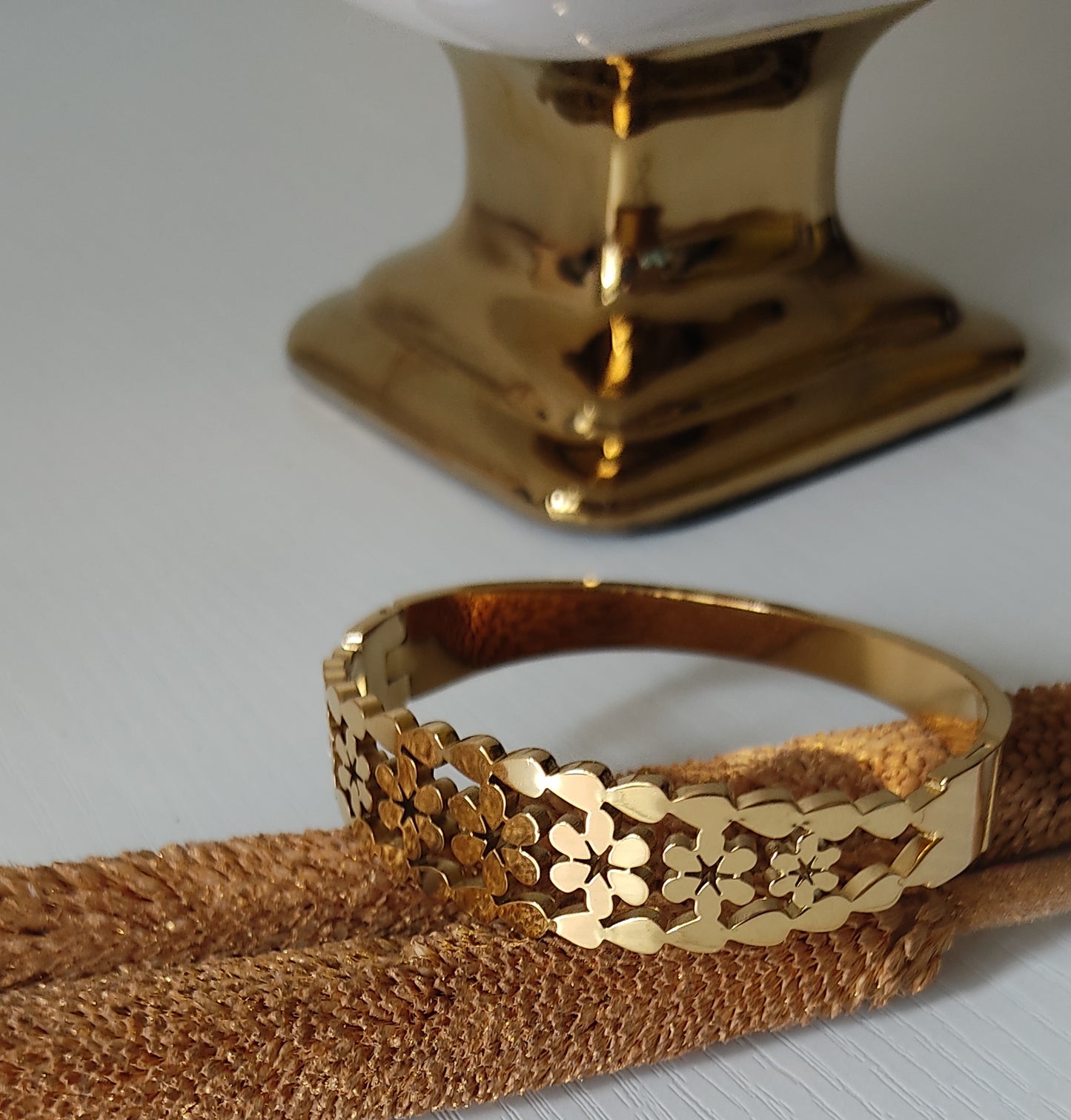 Floral Lace Gold-Plated Bangle Bracelet