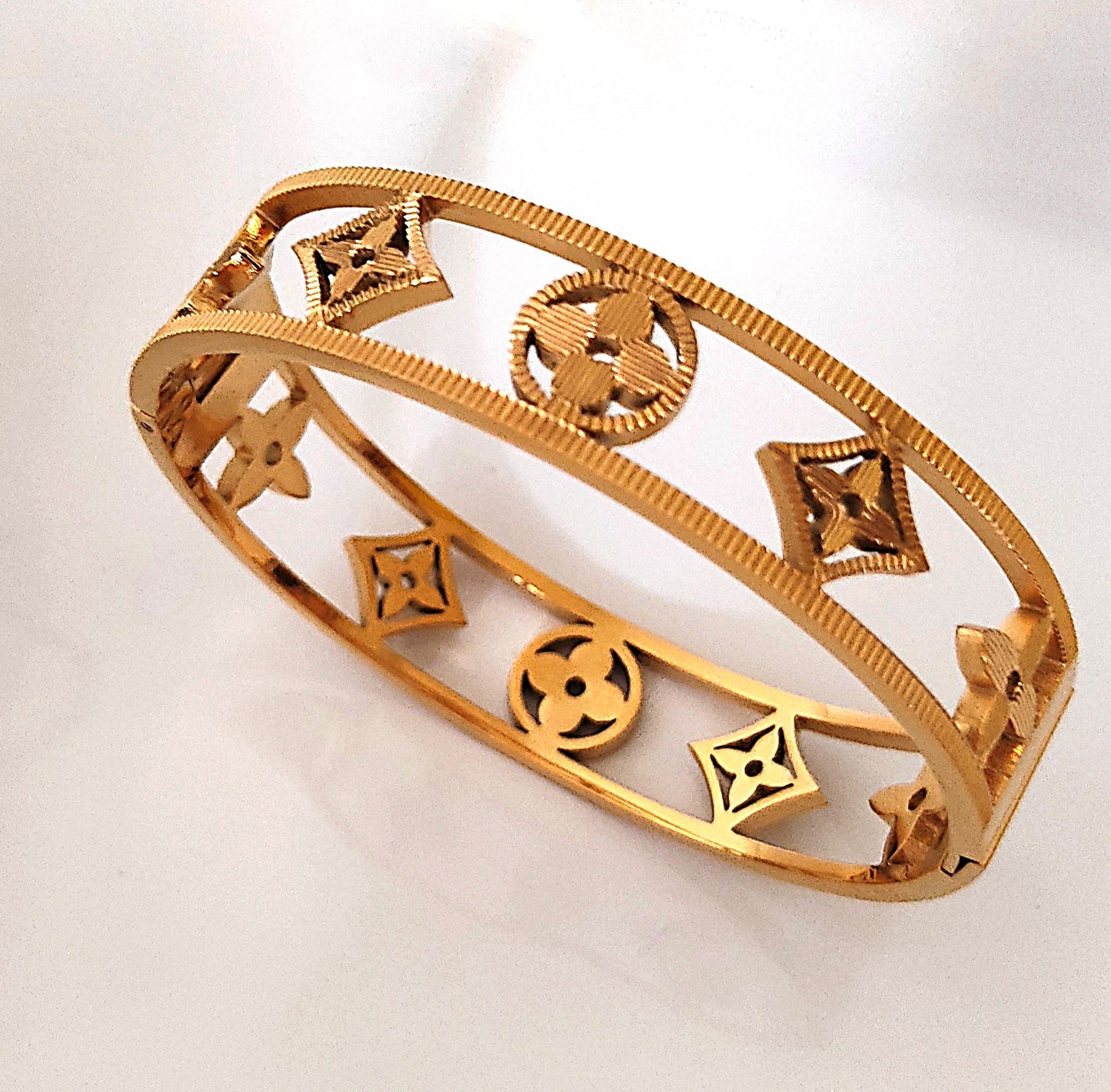 Signature Motif Gold-Plated Designer Bangle Bracelet