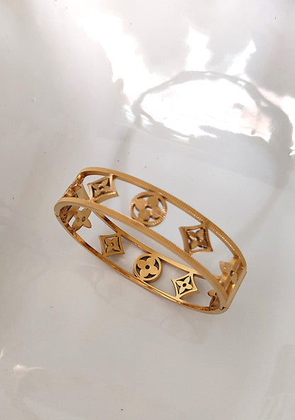 Signature Motif Gold-Plated Designer Bangle Bracelet
