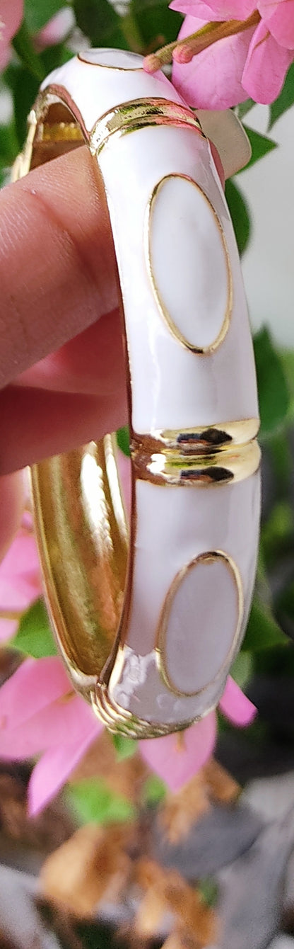 White Enamel & Gold-Plated Bangle