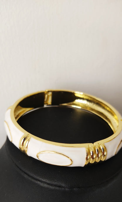 White Enamel & Gold-Plated Bangle