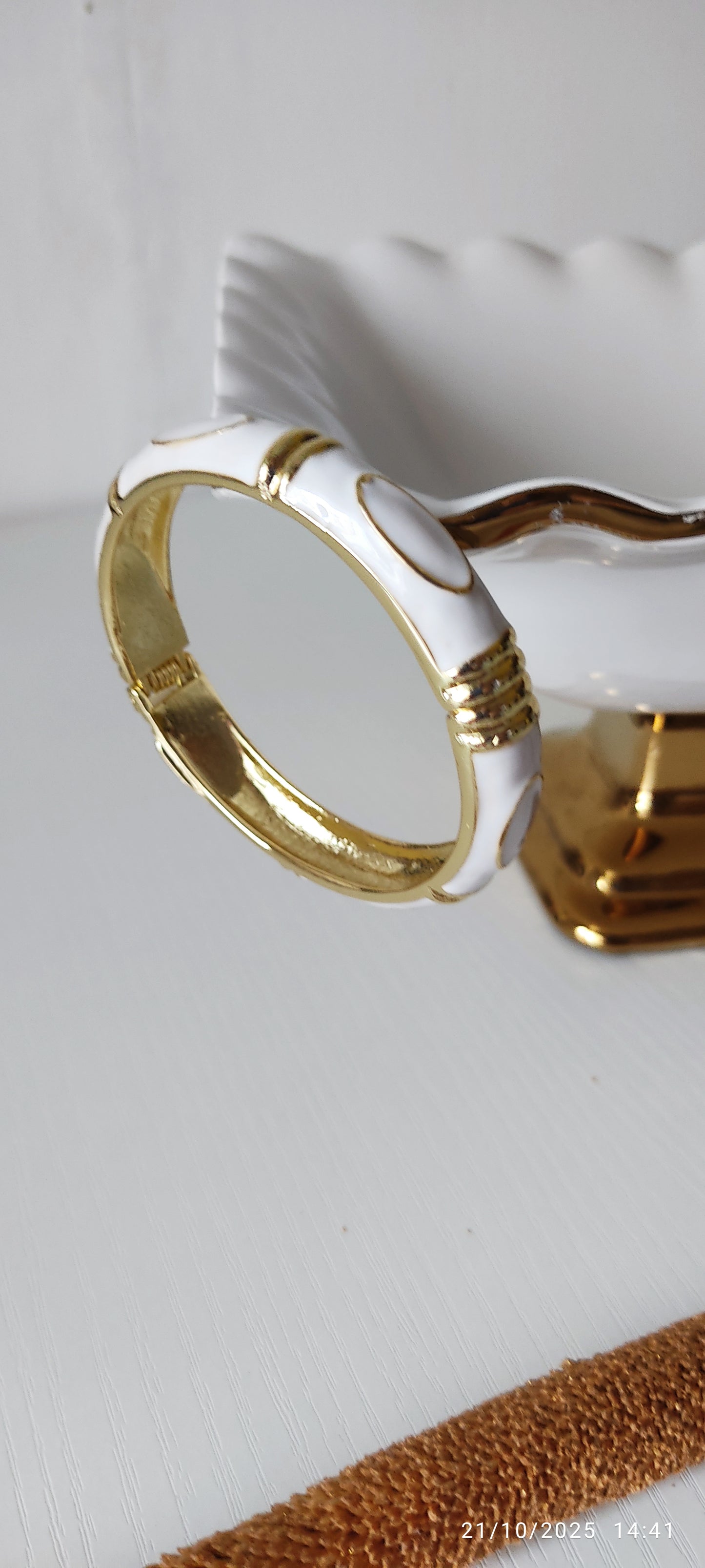 White Enamel & Gold-Plated Bangle