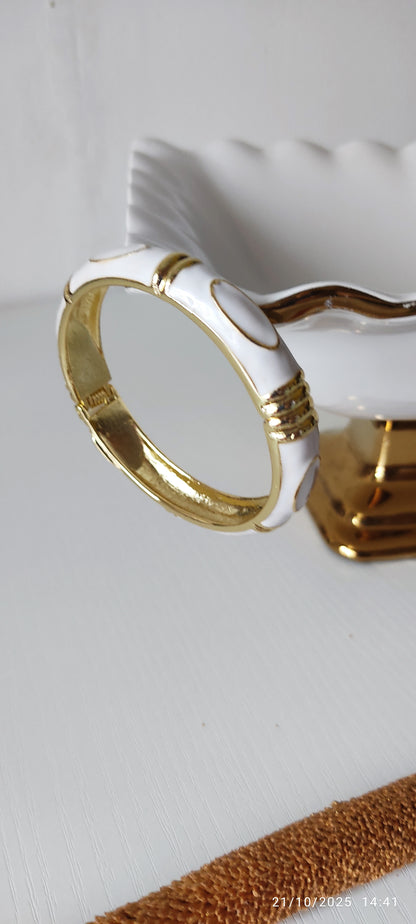 White Enamel & Gold-Plated Bangle