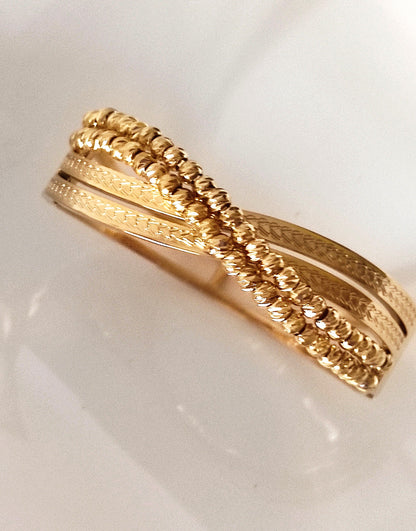 Dual Texture With Rotating Beads Gold-Plated Bangle Bracelet