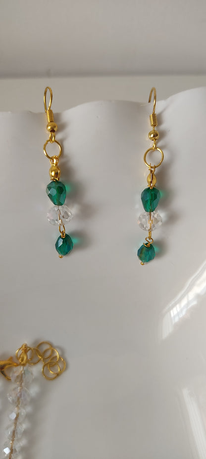 Emerald Crystal Heart Locket Necklace Set – 18K Gold Tone