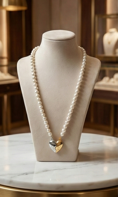 Gold & Silver Detachable Heart Pearl Necklace
