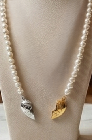 Gold & Silver Detachable Heart Pearl Necklace
