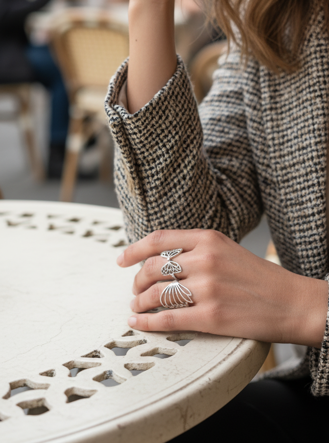 Wings of Grace Ring Set – Butterfly & Angel Wing Adjustable Silver-Tone