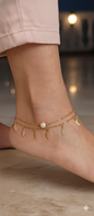 Reddish Gold Leaf Charm Anklet Pair with Pearl Accent – Double Chain Design