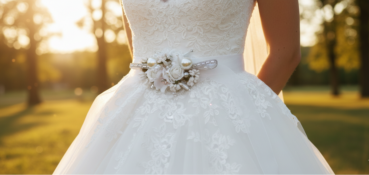 2994 Womens\' Wedding Bridal Flower Pearls Crystal Sashes Bridesmaid Elegant White Floral Pearl & Crystal Bridal Sash  main image 4