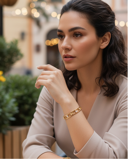 Butterfly Motif Gold-Plated Open Bangle Bracelet – Elegant Crystal Accents