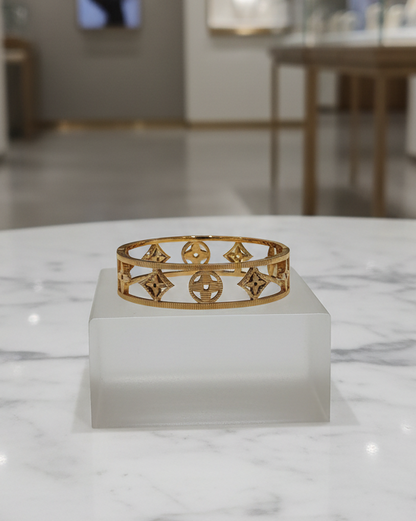 Signature Motif Gold-Plated Designer Bangle Bracelet