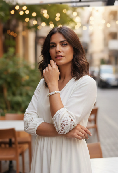 White Enamel & Gold-Plated Bangle