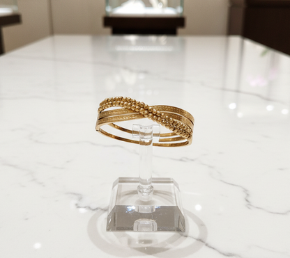 Dual Texture With Rotating Beads Gold-Plated Bangle Bracelet