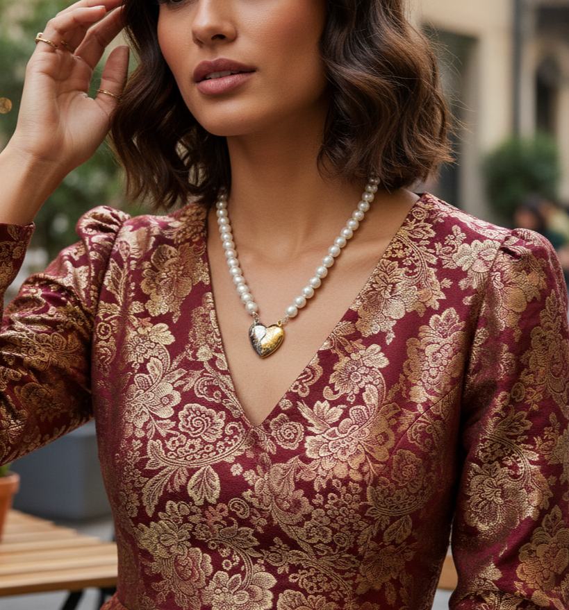 Gold & Silver Detachable Heart Pearl Necklace