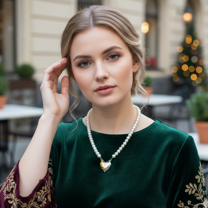 Gold & Silver Detachable Heart Pearl Necklace