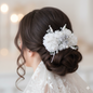 Elegant White Floral Bridal Hair Accessory Set with Pearls & Silver Accents - Wedding Hair Ornament Collection