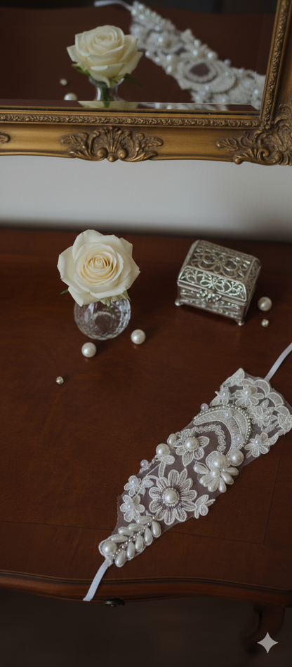 Elegant White Floral Pearl Wrist Glove- Personally Handcrafted