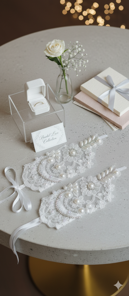 Elegant White Floral Pearl Wrist Glove- Personally Handcrafted