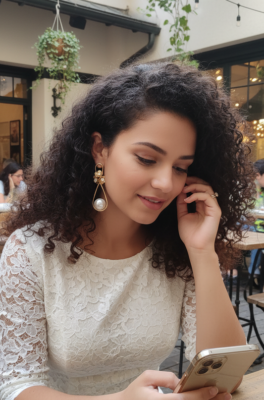 Pearl Drop Flower Cluster Hoop Earrings with Crystal Accent