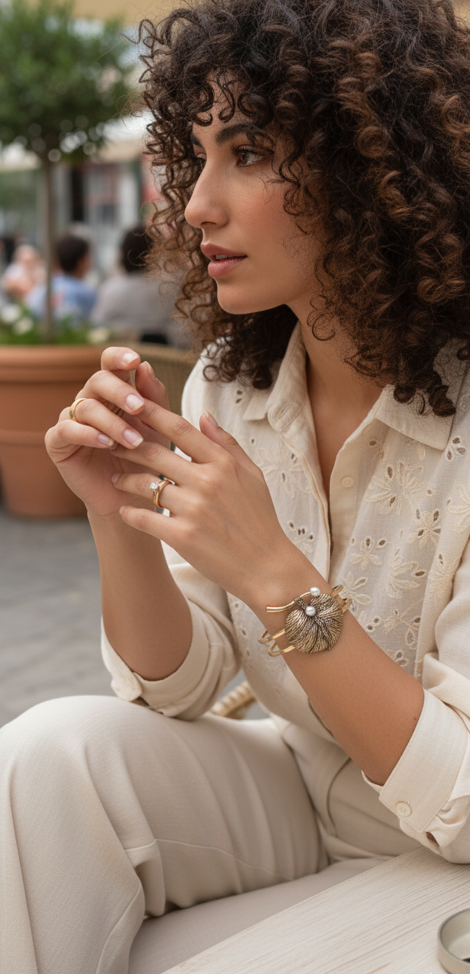 Vintage Gold Leaf with Pears Cuff Bracelet | Vintage Filigree Statement Cuff