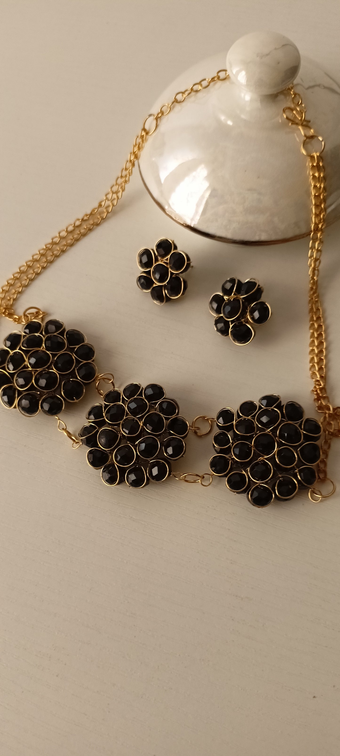 Handmade Black Crystal statement necklace set