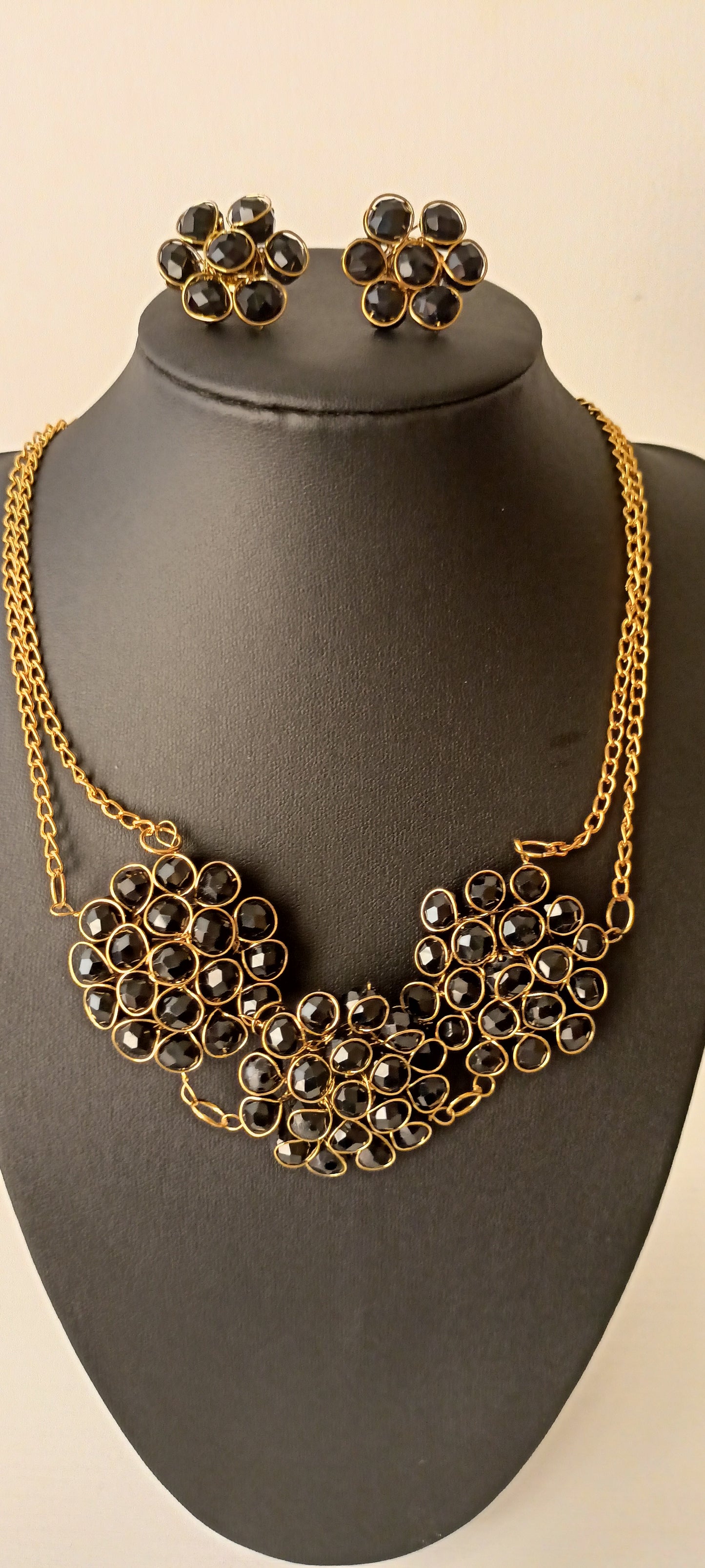 Handmade Black Crystal statement necklace set