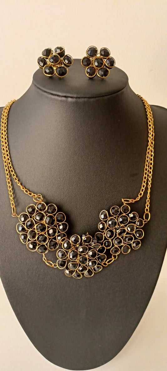 Handmade Black Crystal statement necklace set