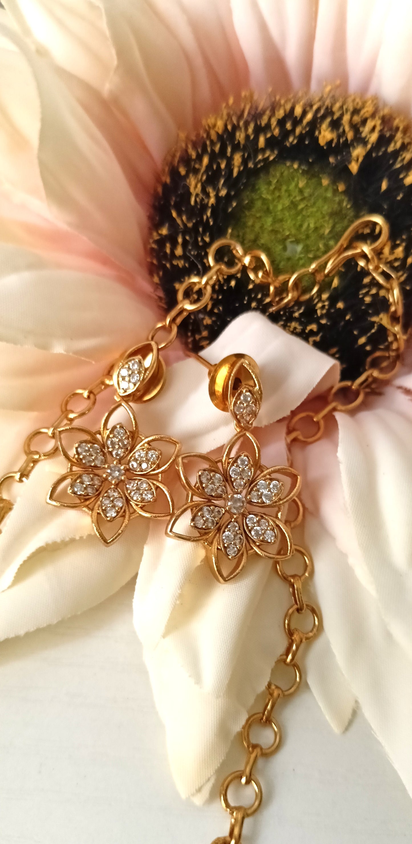Radiant Floral Cascade Gold-Plated Necklace Set with Matching Earrings