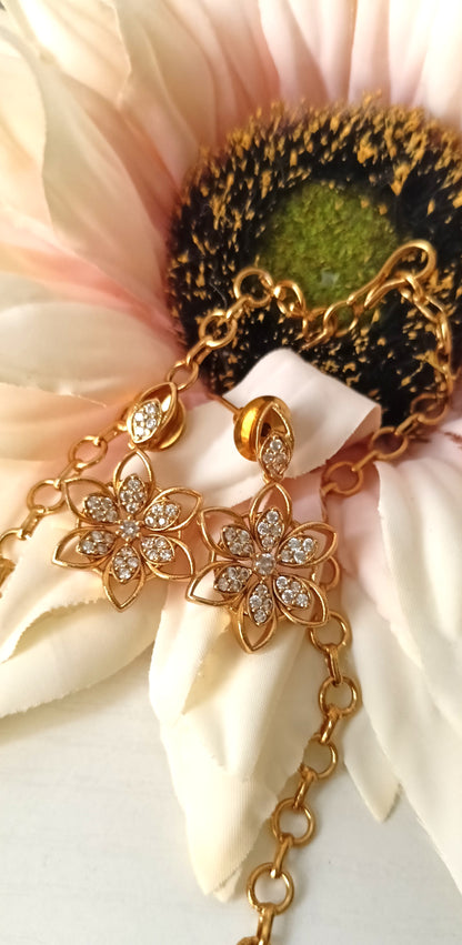 Radiant Floral Cascade Gold-Plated Necklace Set with Matching Earrings