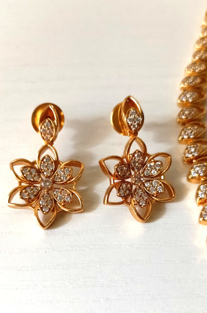 Radiant Floral Cascade Gold-Plated Necklace Set with Matching Earrings