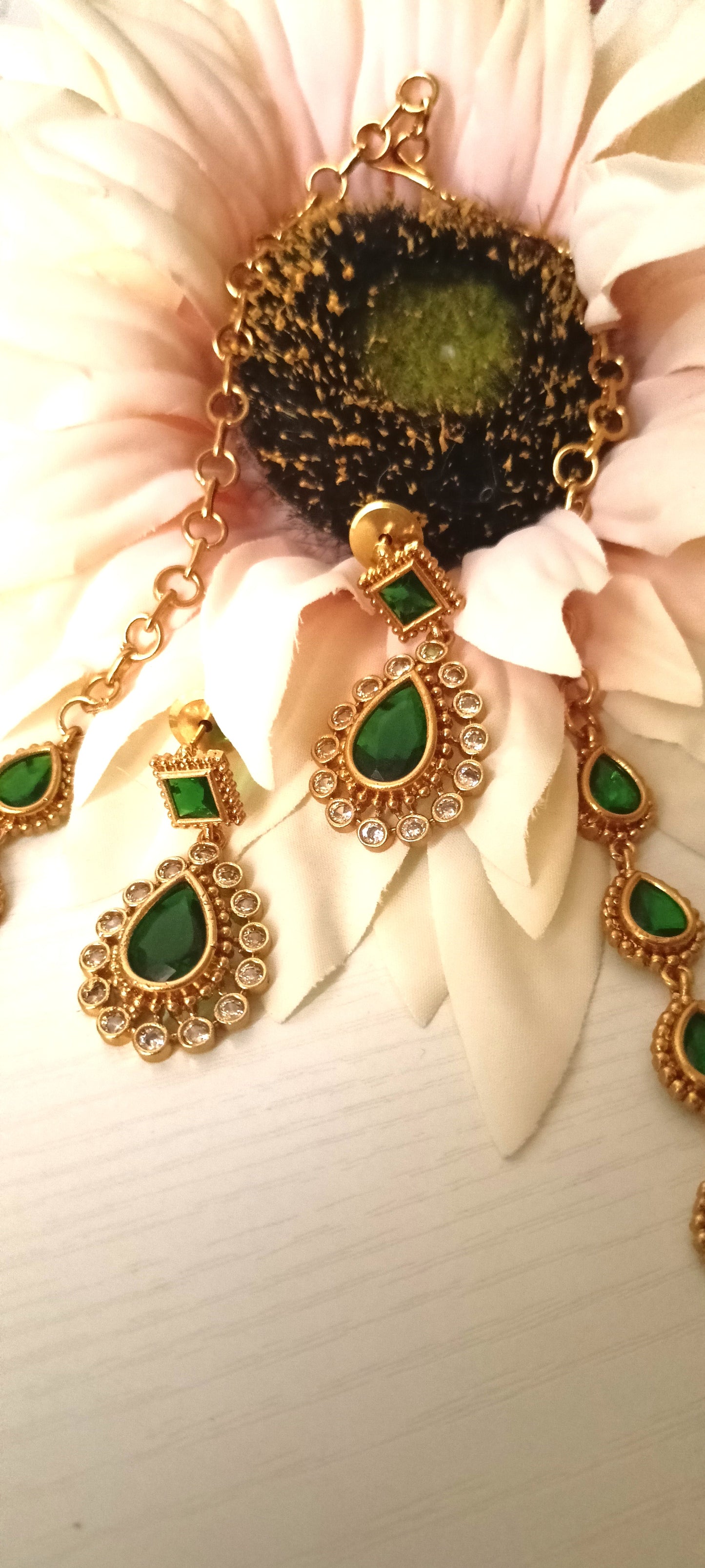 Elegant Green Stone Necklace Set with Earrings