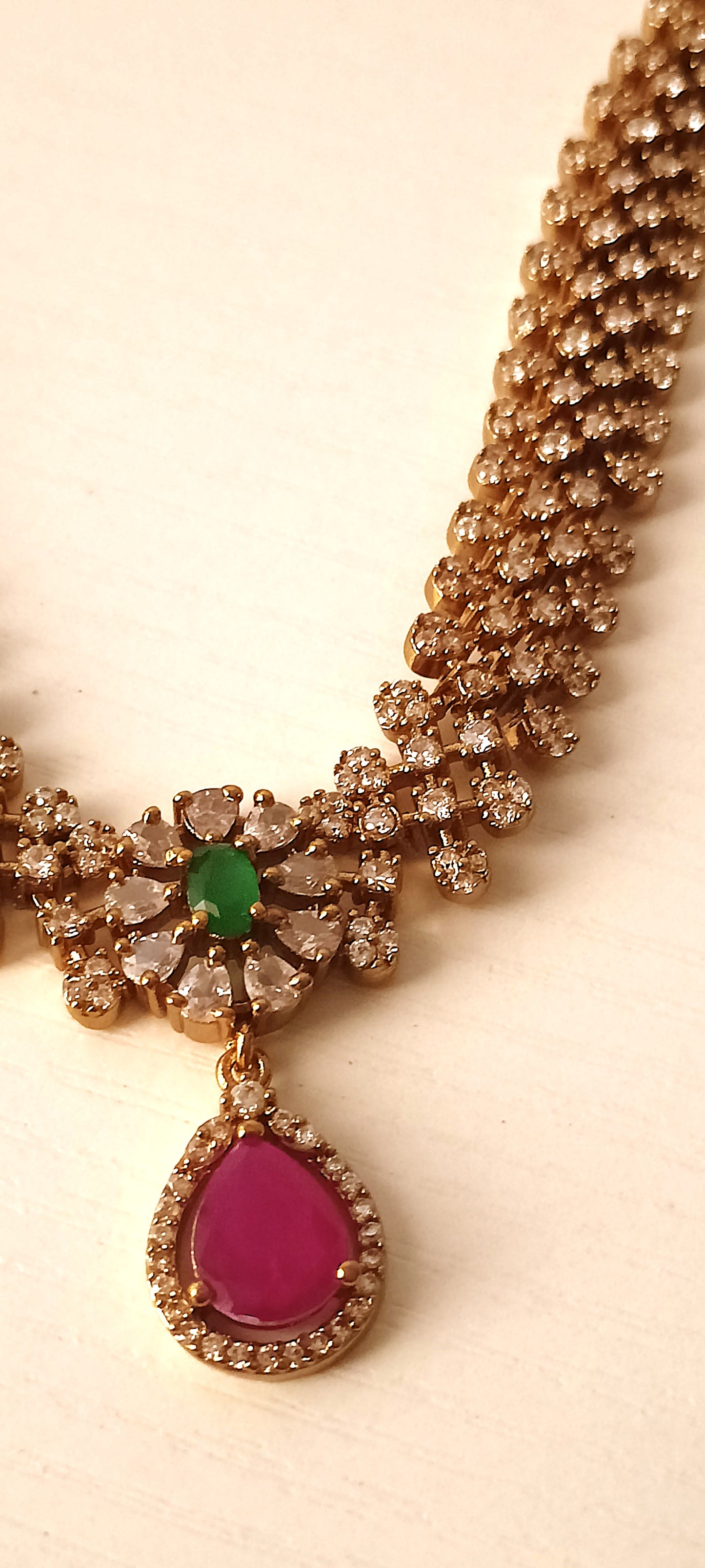 Classic Royal Necklace Set with Green & Pink Stones