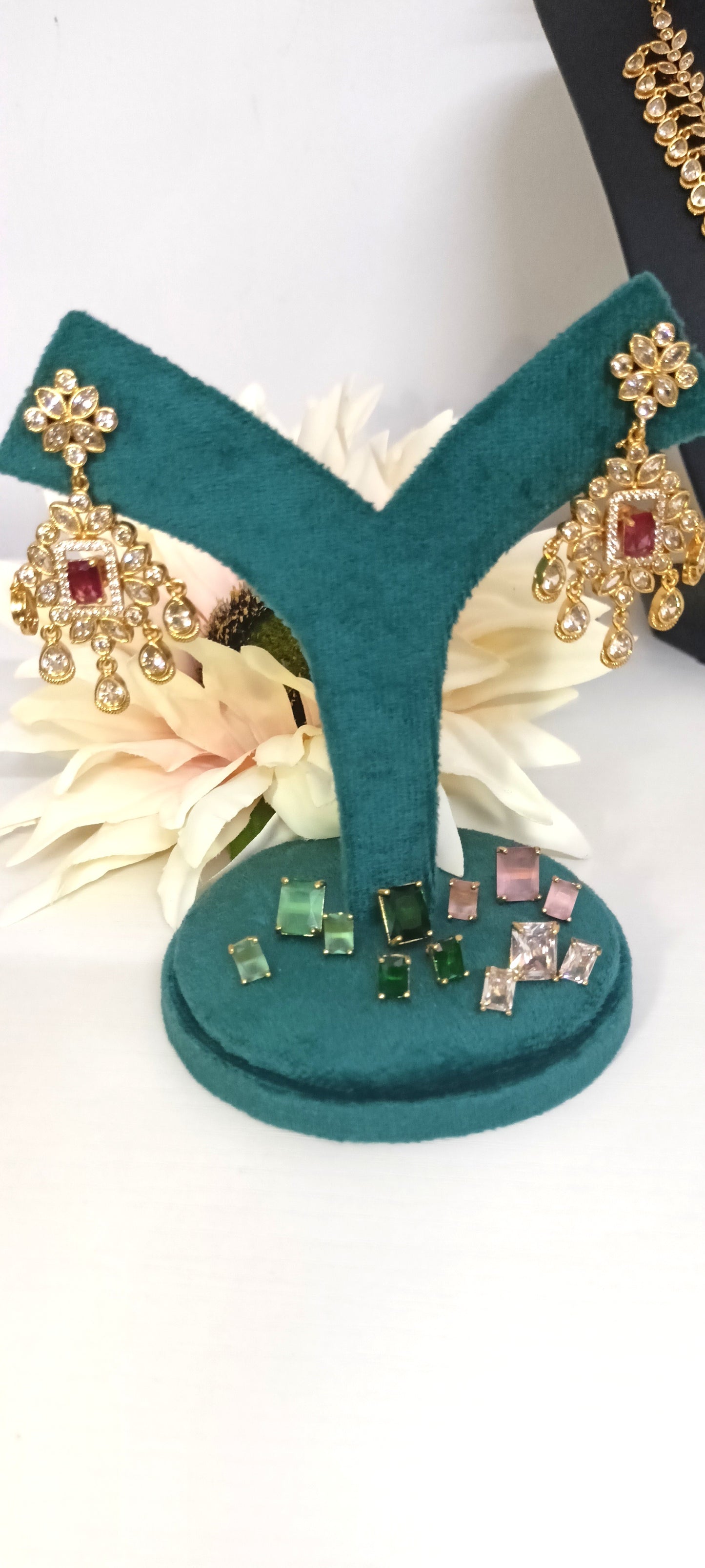 Interchangeable Stone Gold-Plated Necklace Set – Multi-Coloured Stones